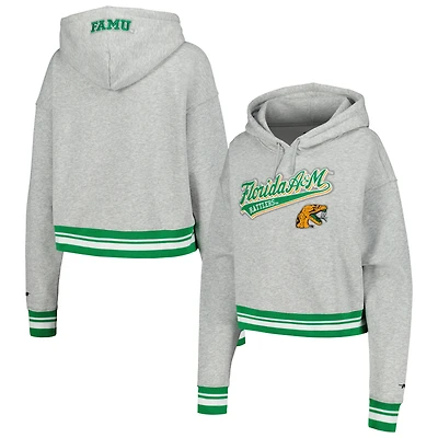 Women's Pro Standard Heather Gray Florida A&M Rattlers Script Tail Fleece Cropped Pullover Hoodie