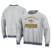 Men's Champion Heather Gray Nashville Predators Reverse Weave Yarn Dye Pullover Sweatshirt