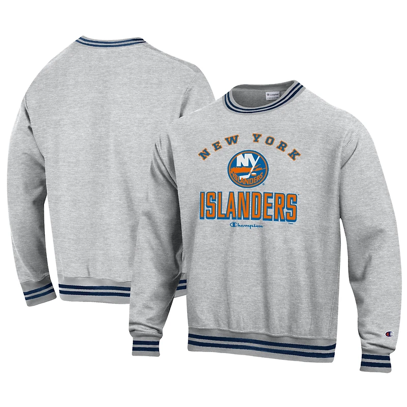 Men's Champion Heather Gray New York Islanders Reverse Weave Yarn Dye Pullover Sweatshirt
