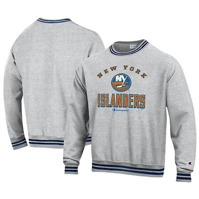 Men's Champion Heather Gray New York Islanders Reverse Weave Yarn Dye Pullover Sweatshirt