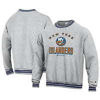 Men's Champion Heather Gray New York Islanders Reverse Weave Yarn Dye Pullover Sweatshirt
