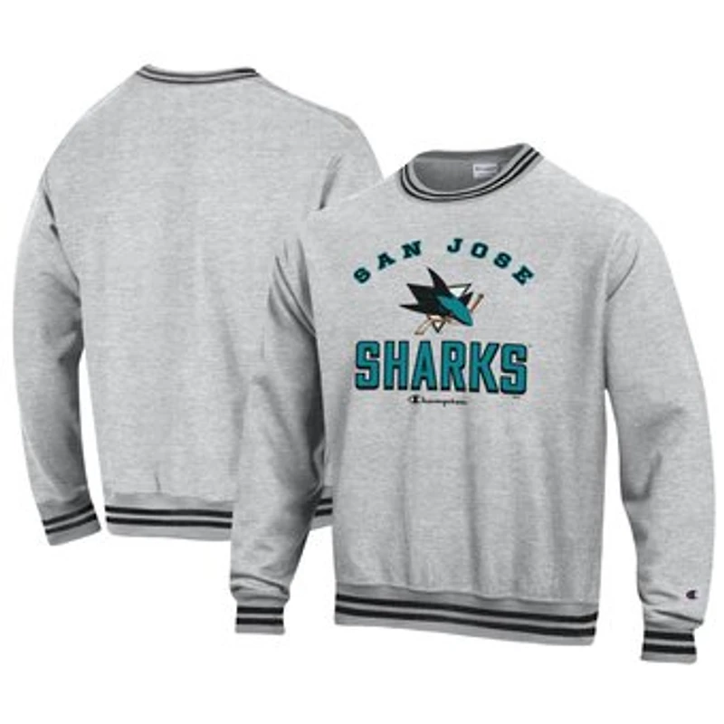Men's Champion Heather Gray San Jose Sharks Reverse Weave Yarn Dye Pullover Sweatshirt