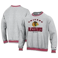 Men's Champion Heather Gray Chicago Blackhawks Reverse Weave Yarn Dye Pullover Sweatshirt