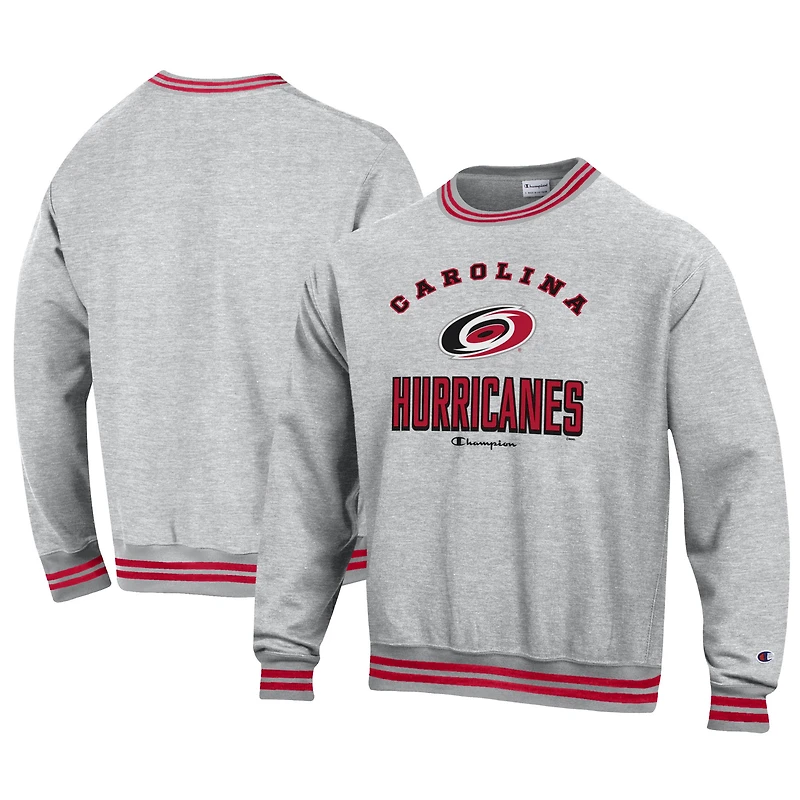 Men's Champion Heather Gray Carolina Hurricanes Reverse Weave Yarn Dye Pullover Sweatshirt