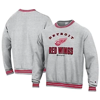 Men's Champion Heather Gray Detroit Red Wings Reverse Weave Yarn Dye Pullover Sweatshirt