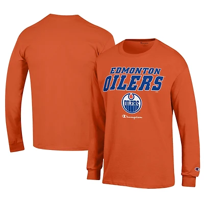 Men's Champion Orange Edmonton Oilers Long-Sleeve Jersey T-Shirt