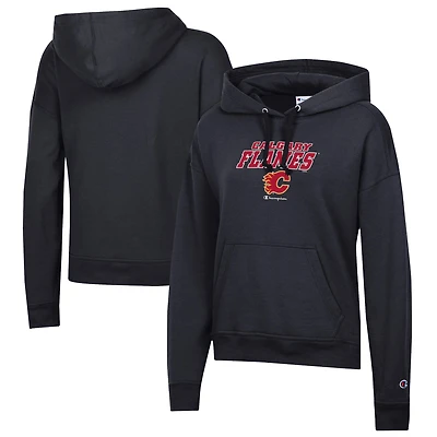 Women's Champion Black Calgary Flames Powerblend Fleece Pullover Hoodie