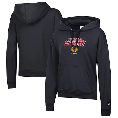 Women's Champion Black Chicago Blackhawks Powerblend Fleece Pullover Hoodie