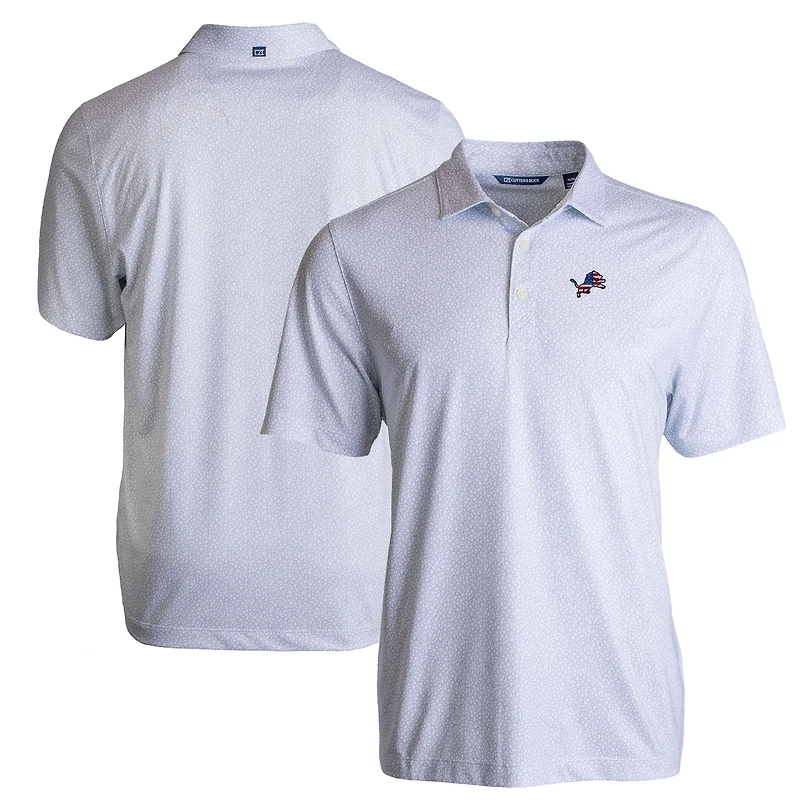 Men's Cutter & Buck White Detroit Lions  Americana Pike Eco Pebble Print Stretch Recycled Polo