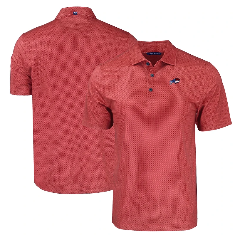 Men's Cutter & Buck Red Buffalo Bills  Americana Pike Eco Tonal Geo Print Stretch Recycled Polo