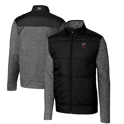 Men's Cutter & Buck Black Georgia Bulldogs Alumni Logo Stealth Hybrid Quilted Full-Zip Windbreaker Jacket