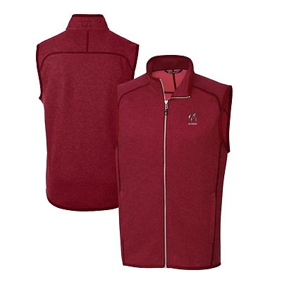 Men's Cutter & Buck Heather Red Georgia Bulldogs Alumni Logo Mainsail Sweater Knit Fleece Full-Zip Vest