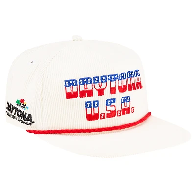 Men's New Era White Daytona International Speedway U.S.A. Retro Cord Golfer Adjustable Hat