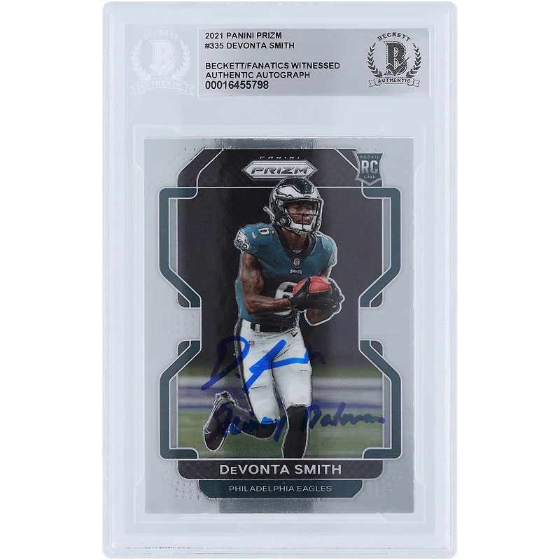 DeVonta Smith Philadelphia Eagles Autographed 2021 Panini Prizm #335 Beckett Fanatics Witnessed Authenticated Rookie Card with "Skinny Batman" Inscription