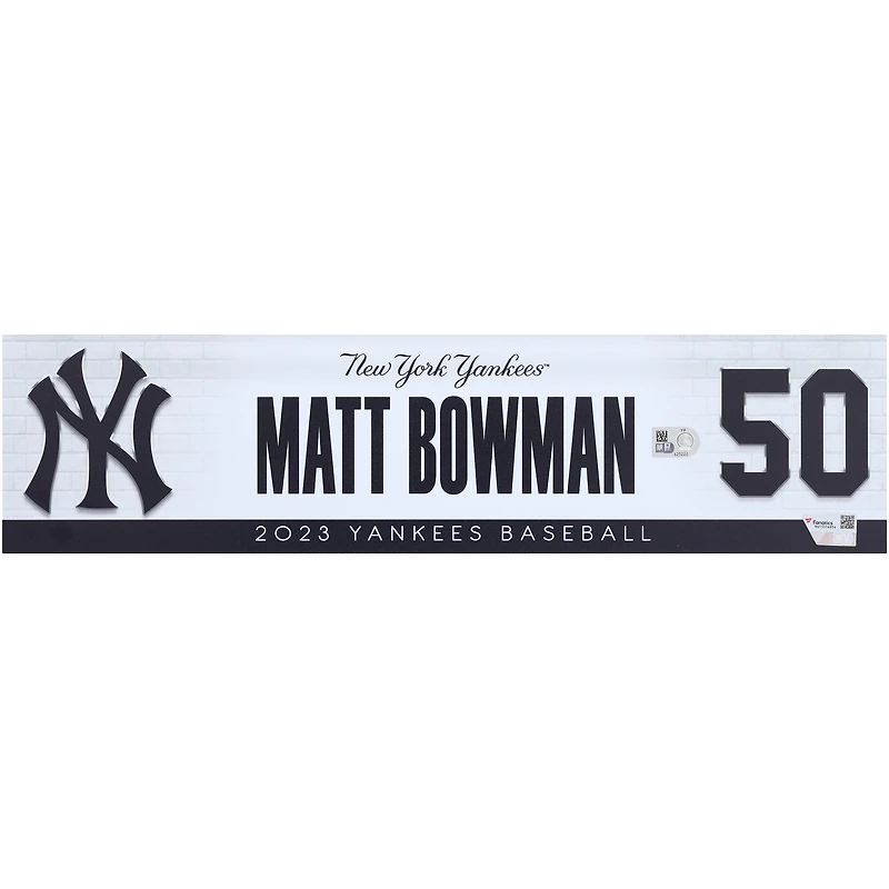 Matt Bowman New York Yankees Player-Issued #50 Nameplate from the 2023 MLB Season