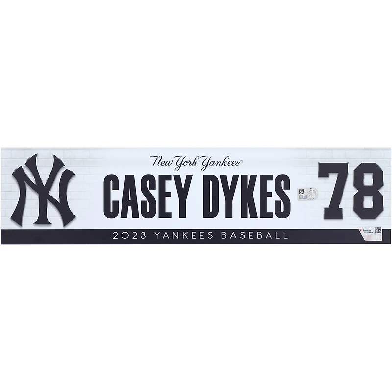 Casey Dykes New York Yankees Player-Issued #78 Nameplate from the 2023 MLB Season