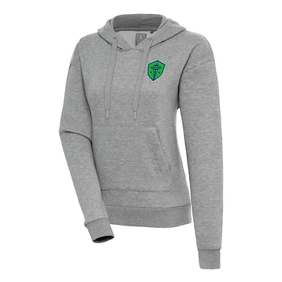 Women's Antigua Heather Gray Seattle Sounders FC Victory Pullover Hoodie