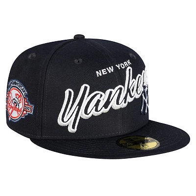 Men's New Era Navy New York Yankees Script Sided 59FIFTY Fitted Hat