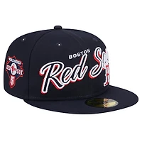Men's New Era Navy Boston Red Sox Script Sided 59FIFTY Fitted Hat
