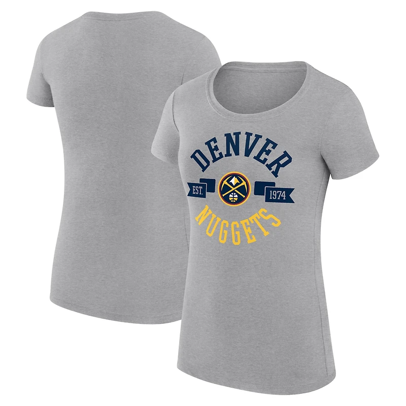 Women's G-III 4Her by Carl Banks Heather Gray Denver Nuggets Super-Slim Fit Lightweight Large City Logo T-Shirt