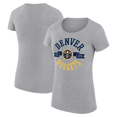 Women's G-III 4Her by Carl Banks Heather Gray Denver Nuggets Super-Slim Fit Lightweight Large City Logo T-Shirt