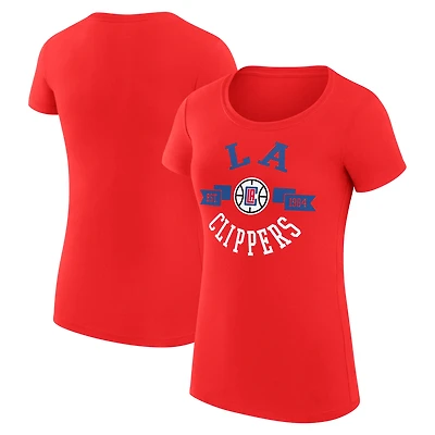 Women's G-III 4Her by Carl Banks Red LA Clippers Super-Slim Fit Lightweight Large City Logo T-Shirt