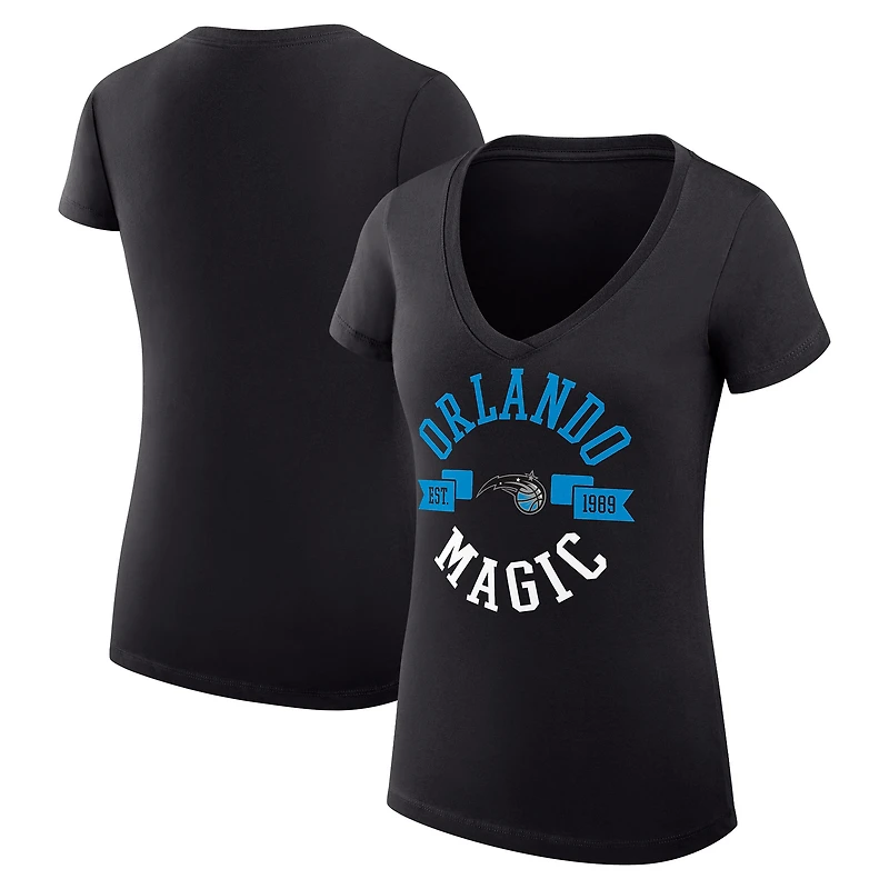 Women's G-III 4Her by Carl Banks Black Orlando Magic Super-Slim Fit Lightweight Large City Logo V-Neck T-Shirt