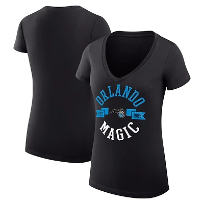 Women's G-III 4Her by Carl Banks Black Orlando Magic Super-Slim Fit Lightweight Large City Logo V-Neck T-Shirt