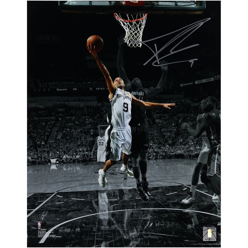 Tony Parker San Antonio Spurs Autographed 11" x 14" 2014 NBA Finals Layup vs. Miami Heat Photograph