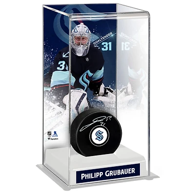 Philipp Grubauer Seattle Kraken Autographed Hockey Puck with Deluxe Tall Case