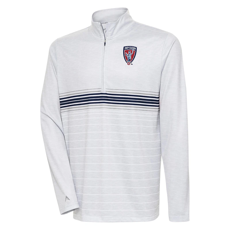 Men's Antigua Heather Gray Indy Eleven Bullseye Quarter-Zip Pullover Top
