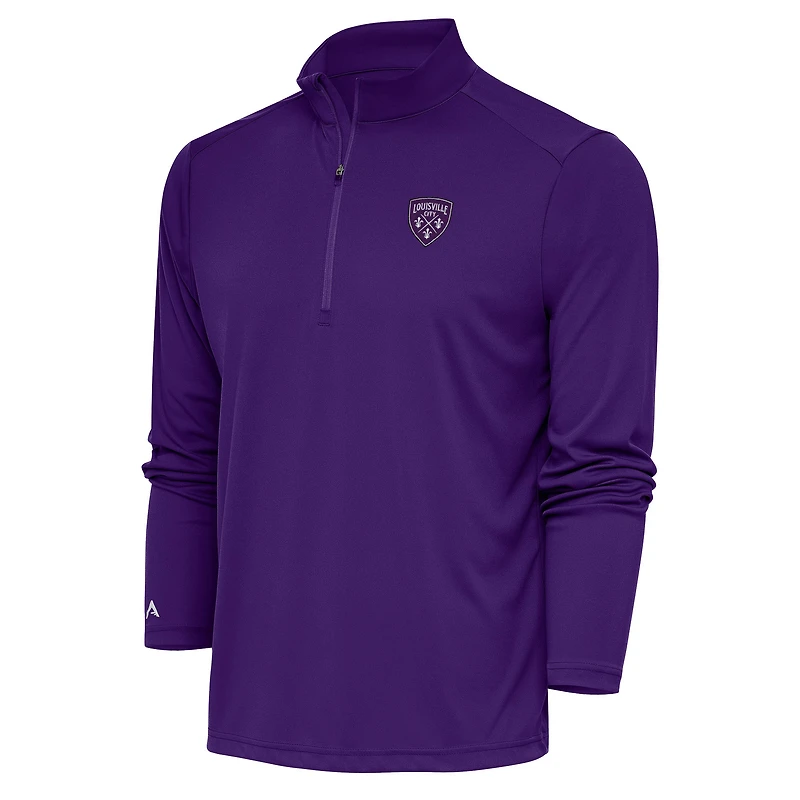 Men's Antigua Purple Louisville City FC Tribute Quarter-Zip Pullover Top