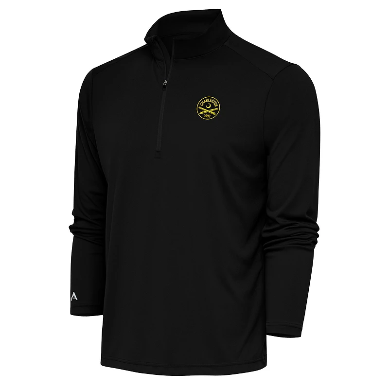 Men's Antigua Black Charleston Battery Tribute Quarter-Zip Pullover Top