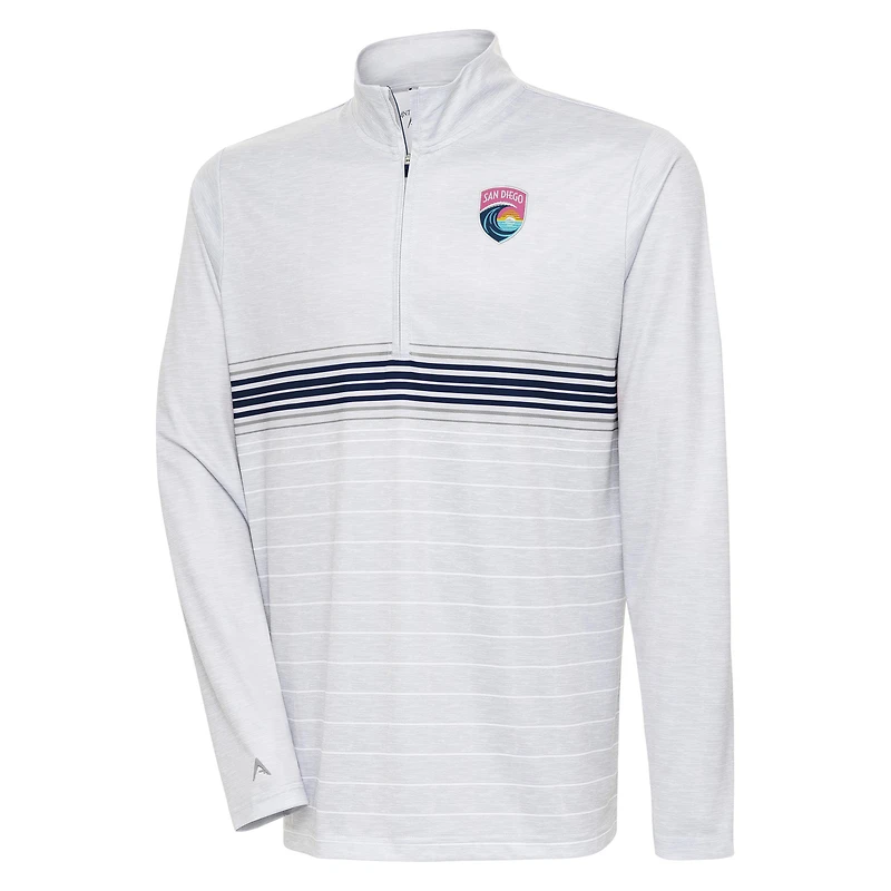 Men's Antigua Heather Gray San Diego Wave FC Bullseye Quarter-Zip Pullover Top