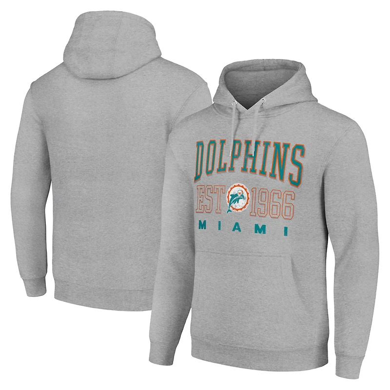 Unisex Starter Heather Gray Miami Dolphins Throwback Logo Pullover Hoodie
