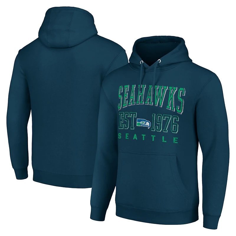 Unisex Starter College Navy Seattle Seahawks Throwback Logo Pullover Hoodie