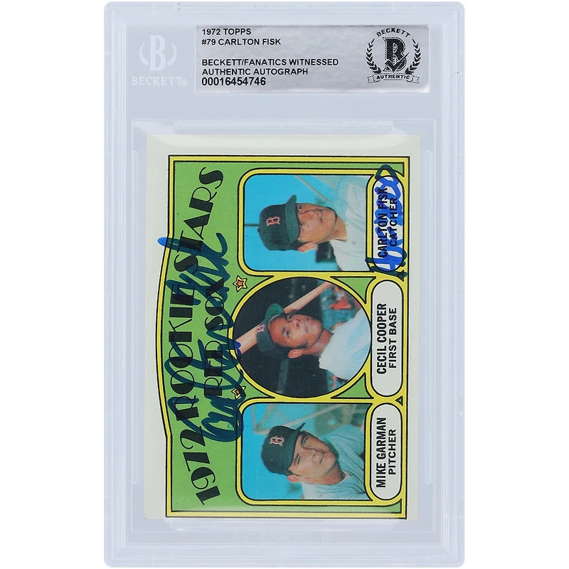 Carlton Fisk Boston Red Sox Autographed 1972 Topps #79 Beckett Fanatics Witnessed Authenticated Rookie Card with "HOF 2000" Inscription