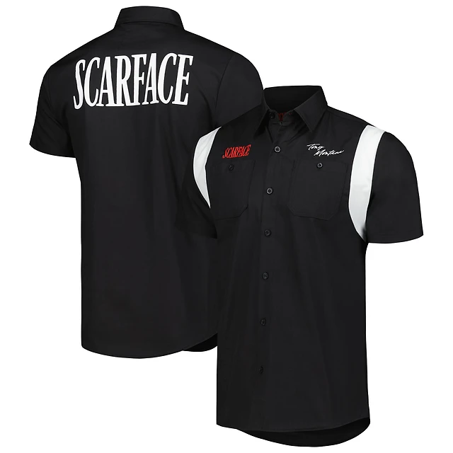 Unisex Reason Black Scarface Tony Montana Button-Up Mechanic Shirt