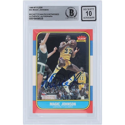 Magic Johnson Los Angeles Lakers Autographed 1986-87 Fleer #53 Beckett Fanatics Witnessed Authenticated 10 Card