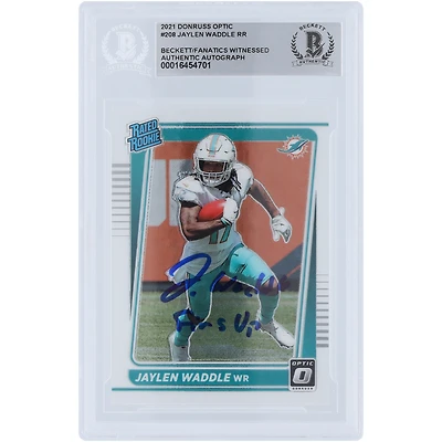 Jaylen Waddle Miami Dolphins Autographed 2021 Panini Donruss Optic Rated Rookie #208 Beckett Fanatics Witnessed Authenticated / Rookie Card with "Fins Up" Inscription