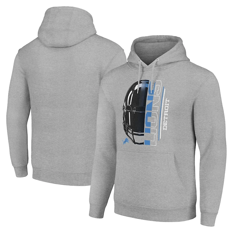 Unisex Starter Heather Gray Detroit Lions Half Helmet Logo Pullover Hoodie