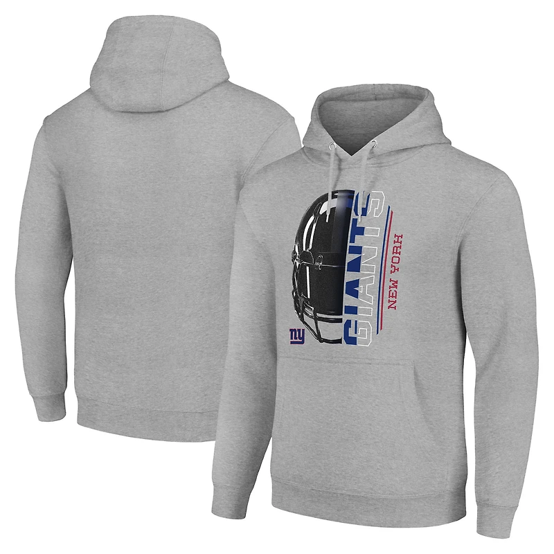 Unisex Starter Heather Gray New York Giants Half Helmet Logo Pullover Hoodie
