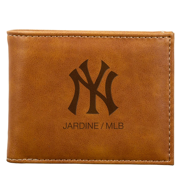 Brown New York Yankees Laser-Engraved Billfold Wallet