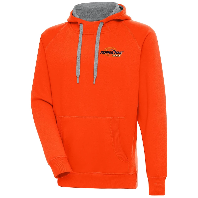 Men's Antigua Orange Pepperdine Waves  Victory Pullover Hoodie