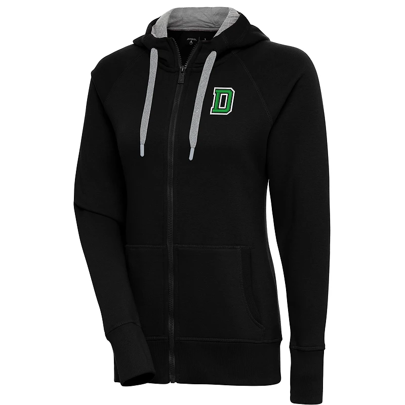 Women's Antigua  Black Dartmouth Big Green Victory Full-Zip Hoodie