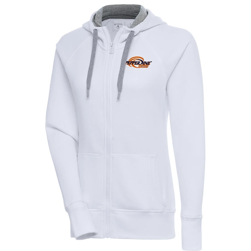 Women's Antigua White Pepperdine Waves Victory Full-Zip Hoodie
