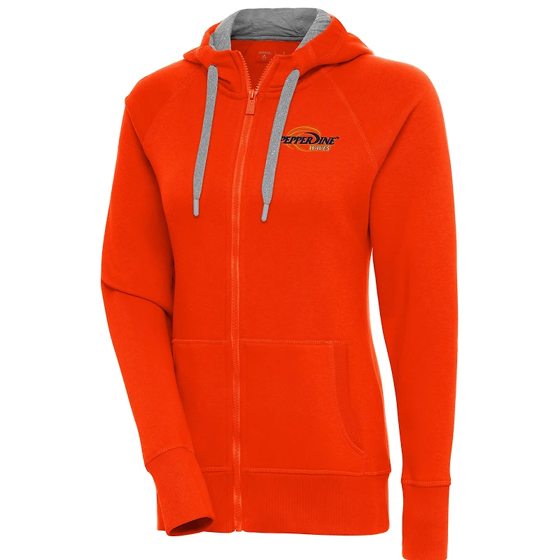 Women's Antigua Orange Pepperdine Waves Victory Full-Zip Hoodie