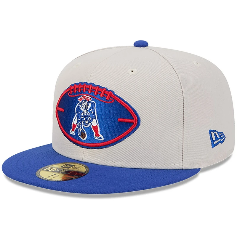 Men's New Era Stone/Royal New England Patriots 2024 Sideline Historic 59FIFTY Fitted Hat