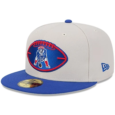 Men's New Era Stone/Royal New England Patriots 2024 Sideline Historic 59FIFTY Fitted Hat
