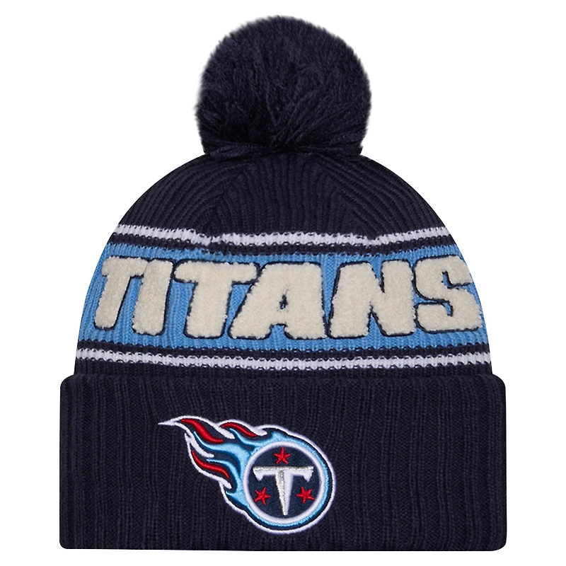 Men's New Era Navy Tennessee Titans 2024 Sideline Cuffed Knit Hat with Pom